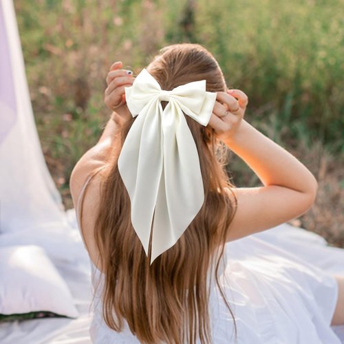 SuPoo 3pcs Pink Hair Bows for Women Hair Bow Clips Satin Hair Barrettes Hair Ribbon Bows for Hair Bowknot Oversized Hair Bow Clips Long-tail Cute Aesthetic Hair Accessories Christmas Gifts Red White