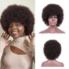 Traqur Afro Wig For Women 70s Afro Wigs Natural Looking Afro Kinky Curly Wigs With Bangs Short Bouncy Afro Curly Wig Soft Afro Puff Wig Synthetic Hair Afro Wig For Daily Party (Brown)