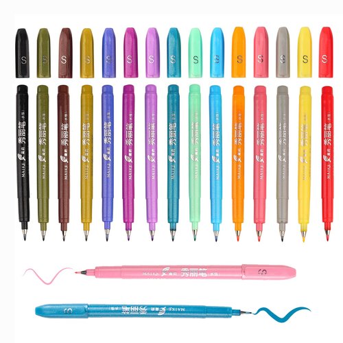 Maikedepot Felt Tip Pens, 15pcs Calligraphy pen Assorted Colors Sign Brush Pen Art Brush Marker Water Based Journaling Pen Set for Beginners Kids Adult Lettering, Calligraphy (15pcs)