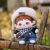 niannyyhouse 20cm Plush Doll Clothes Black Forest Set Knitted Cap Scarf Glasses Hoodie Overalls Doll Accessories Dress Up (20cm)