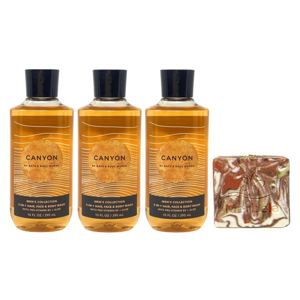 Bath & Body Works Men's Collection Canyon 3 Pack 3-in-1 Hair, Face & Body Wash Gift Set with a Clay and Rosemary Soap - Full Size