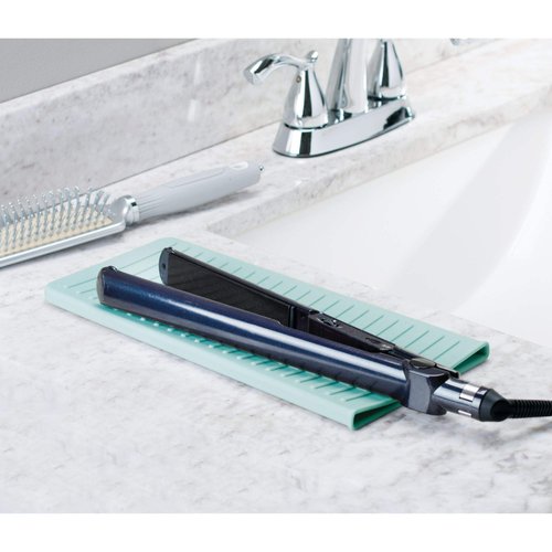 iDesign Silicone Heat-Resistant Hair Styling Tools Storage and Travel Pouch for Curling Irons, Straighteners, Wands - Aqua