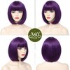 Angzon Purple Bob Wigs with Bangs Short Straight Bob Wigs For Women Shoulder Length Synthetic Bob Wigs For Halloween Daily Party Cosplay