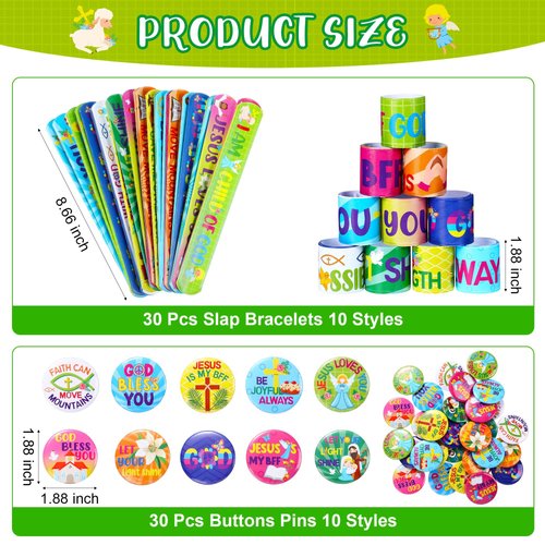 Frienda 170 Pcs Christian Christmas Party Favors Religious Gifts for Kids Bible Verse Bookmark Religious Slap Bracelets Jesus Stickers Mini Buttons Pins for Xmas Sunday School Classroom Reward Prize