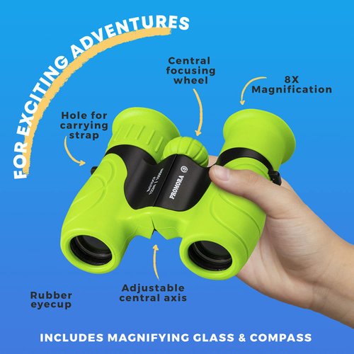 Promora Binoculars for Kids, Set with Magnifying Glass & Compass - Easter Toys, Kids Binoculars for Boys and Girls - Perfect Easter Basket Stuffers for Toddler ! Easter Gifts for 3-12 Years Kids