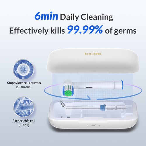 Bixdo Universal UV Sanitizer, Portable Sterilizer for Electric Toothbrush Heads & Water Flosser Tips, fits 2 Picks of Any Size, Travel Toothbrush sanitizer case Electric Toothbrush Holder