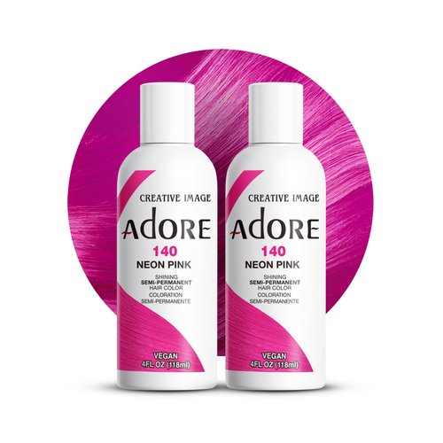 Adore Semi Permanent Hair Color - Vegan and Cruelty-Free Pink Hair Dye - 4 Fl Oz - 140 Neon Pink (Pack of 2)