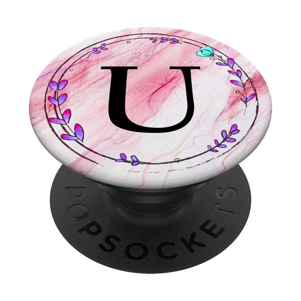 Cell Phone Pop Out Holder,Pink Purple Blue Flower Letter U PopSockets Grip and Stand for Phones and Tablets