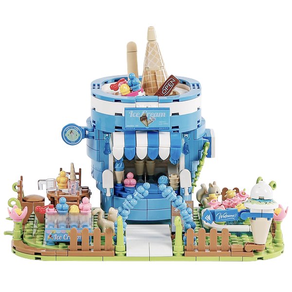 City Building Blocks Set,Ice Cream Building Toys with Cute Animals & Flowers,Mini Simulation Creative Street View Building Model Kit,Christmas Birthday Party Gifts for Boys Girls Adult(578 PCS)