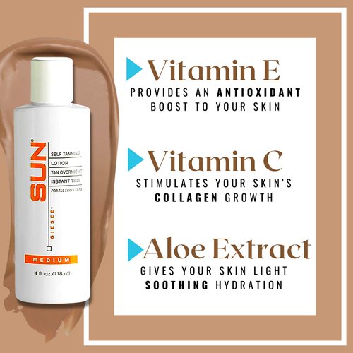 Sun Laboratories By Giesee Tan Overnight Sunless Tanning Lotion 4 oz - Organic Self Tanner, Long Lasting Tanning Lotion, Natural Body Lotion for Sunless Tan, Face & Body Self Tanner