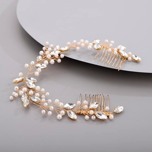 Hair Vine for Women Bridal Hair Comb for Bride Pearls Crystal Hair Comb Slide GOLD