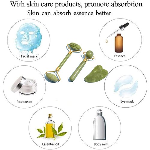 WOBOX 3Pcs Guasha Scraping Massage Tool Set Jade Stone Guasha Board, Used for Face, Neck, Arms, Shoulders, Legs Body Care/Boost Radiance of Complexion,for Valentine’s Day, Birthday, Christmas Gift