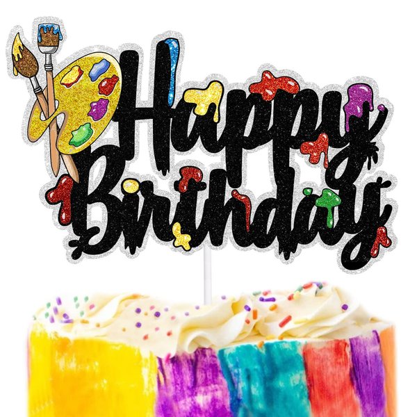 Slime Cake Topper for Painting Themed Happy Birthday Party Decor Artist Palette Graffi Paint Brush boys Girl Party Decorations Supplies