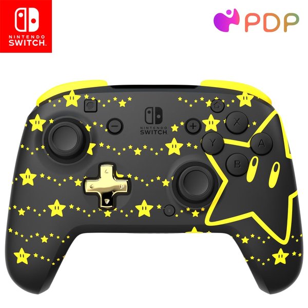 PDP REMATCH GLOW Enhanced Wireless Nintendo Switch Pro Controller, Rechargeable battery power, Dual Programmable Gaming Buttons, 30-foot Range, Licensed by Nintendo: Super Star (Glow in the Dark)