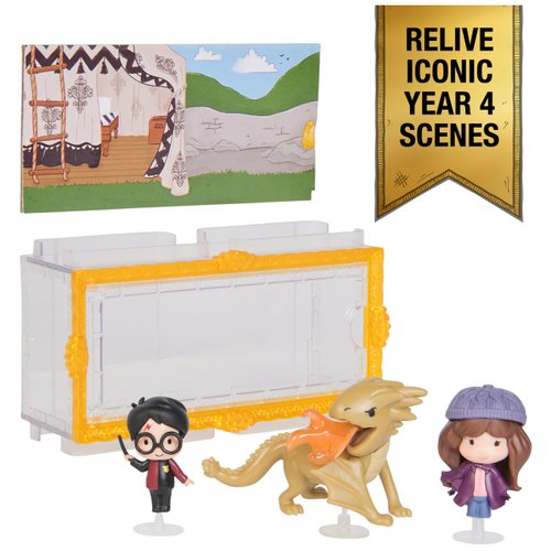 Wizarding World Harry Potter, Micro Magical Moments Year 4 Set with Harry, Hermione & Hungarian Horntail Dragon Toy & Display Case, Kids Toys