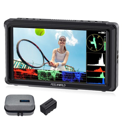 FEELWORLD FW568 PRO 6 Inch 1200nit High Bright Camera DSLR Field Monitor with F750 4400mAh Battery and Bag, Custom 3D LUT Camera Monitor 4K 60Hz HDMI in Out Waveform Monitoring Lightweight