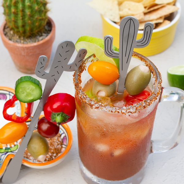 Raw Rutes Epic Cactus Cocktail Picks for Bloody Marys and Michelada Garnishes, Set of 2 - Swizzle Sticks - Made in USA - Southwest - Stainless Steel Cocktail Picks, (Cocktail Cacti Cocktail Pick)