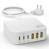 USB C Fast Charger Block, 160W 8 Port GaN Charging Station Hub Brick Power Strip, PD PPS 65W Laptop Adapter for Multiple Devices MacBook Pro/Air, iPad iPhone, Surface, Galaxy, 6ft Cord (White)