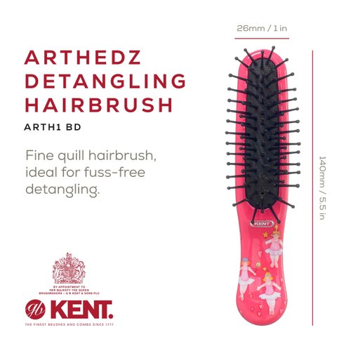 Kent ARTH1 Baby Hair Brush, Hair Brush for Kids, Small Brushes for Hair and Travel Brush Hair Detangler with Non-Scratch Nylon Bristles for Gentle Detangling Arthedz (Dainty Ballerinas Pattern)