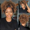 LEOSA Ombre Headband Wig Kinky Curly Wigs for Women Short Hair Afro Headband Wig Curly Natural Afro Wig with Headband Attached Brown Curly Glueless Wigs Synthetic Afro Curly Headband Wigs