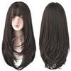 7JHH WIGS Hair Dye Wig for Women Synthetic Hair Natural Long Straight Wig With Bangs (22inch, Black tea)