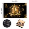 Happy 18th Birthday Backdrop Banner Step and Repeat 18 Years Old Background Decorations for Women Men Her Him Photography Party Supplies Glitter Black Gold