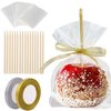 YESTOO 200 Pack Candy Apple Sticks and Bags, Caramel Apple Making Kit, 100 Bags, 100 Pcs Candy Apple Sticks, 50 Yard Gold, and Silver Glitter Ribbon