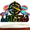 Dark Laser Game Cake Topper for Boys Girls Adult Happy Birthday Gun Game Laser Party Supplies Favors Glitter Neon Cake Decorations