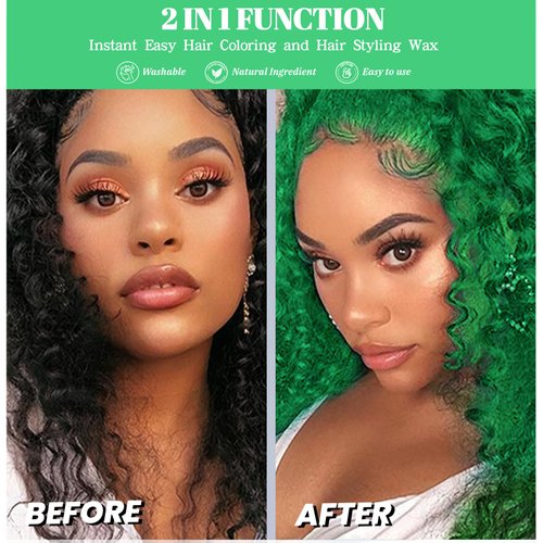 Green Hair Wax Color 7.06 Oz, Temporary Hair Color Hair Dye Styling Clay Mud, Instant Hair Coloring Cream For Birthday, Party, Cosplay, Diy, Children'S Day, Halloween, Christmas (Green)