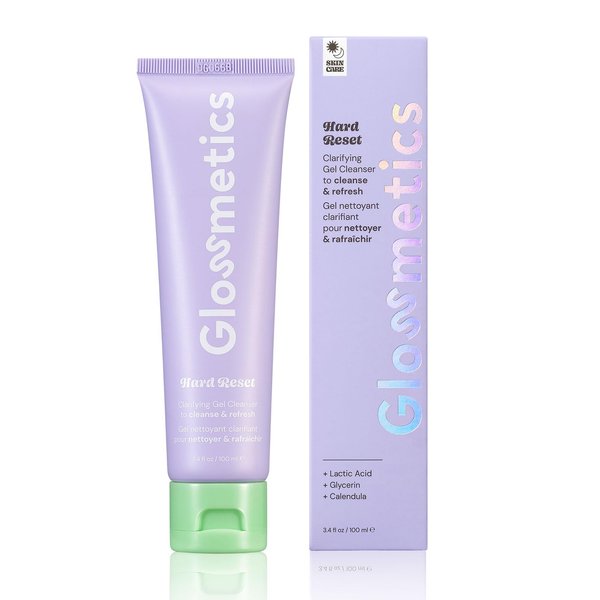 Glossmetics Hard Reset Clarifying Gel Face Cleanser for Normal to Combination Dry Skin, Hydrating Makeup Remover with Calendula, Lactic Acid, Glycerin