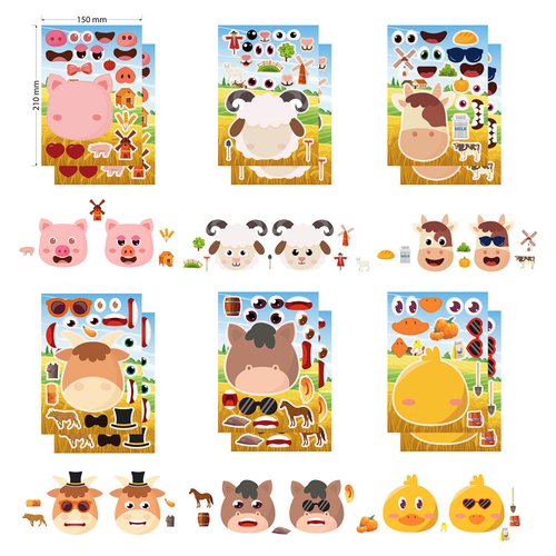 24 Sheets Make Your Own Farm Animals Stickers Make A Face Stickers for Kids Toddlers with Fantasy Farm Animals DIY Craft Stickers Kids Party Favor Supplies Crafts