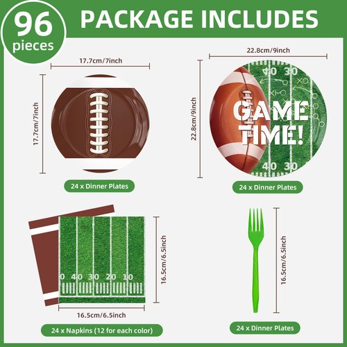 Football Party Favors, 96 Pcs Football Party Decorations-Serves 24, Birthday Plates and Napkins Kit for Football Sports Theme Game Day Tailgate Party Decorations