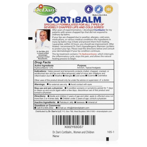 Dr. Dan's Cortibalm -8 pack-for Dry Cracked Lips - Healing Lip Balm for Severely Chapped Lips - Designed for Men, Women and Children