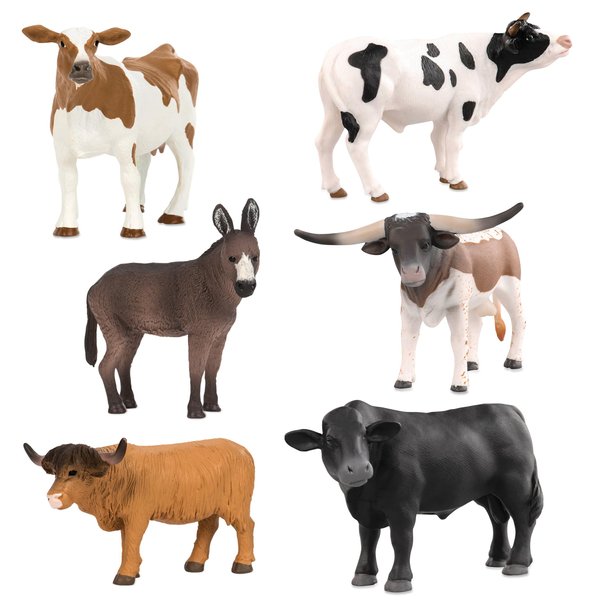 Terra by Battat – 6 Pcs Farm Animal Toys – Realistic Plastic Animal Figurines including Cow, Bull, Donkey – Educational & Collectible Farm Playset for Kids 3+