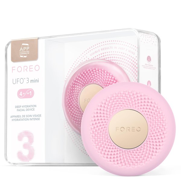 FOREO UFO 3 mini - LED Face Mask Infuser - Deep Moisturizer - Red Light Therapy - 5 in 1 Facial Skin Care - Anti Aging LED Light Therapy - Cryotherapy - Face Massager - Collagen Boosting - Pearl Pink