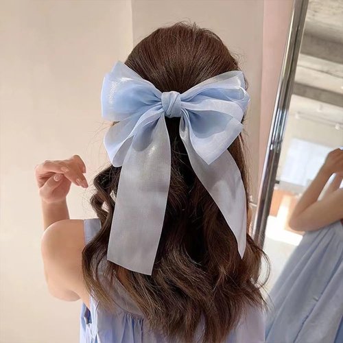Bow Hair Clip Barrette for Women Mesh Hair Bows Clips No Slip Elegant Hair Pin for Thin Thick Hair Slide for Teen Girl Fashion Bowknot Hair Decoration Ornaments for Women Girls Blue Ponytail Holder