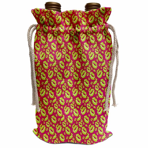 3dRose Two Kisses Collided Lip Smacking Lime Colored Lips Pattern - Wine Bags (wbg_357225_1)