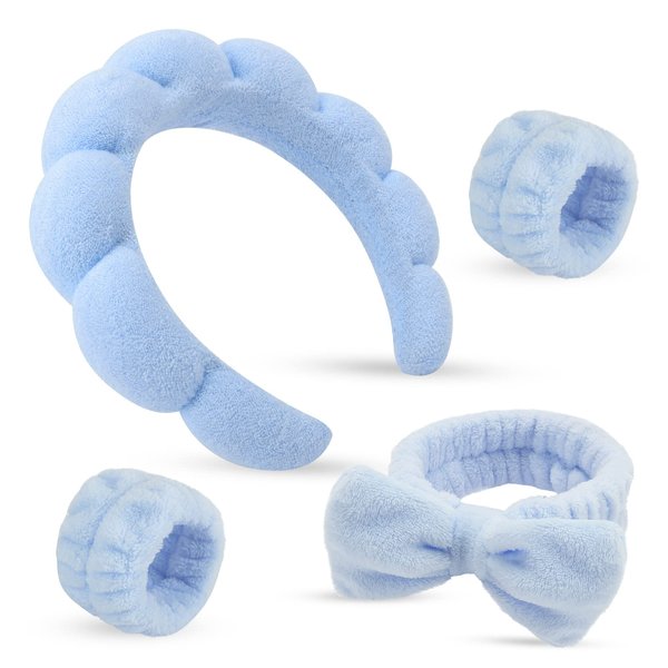 ATROCH Sponge Spa Headbands & Wristband Set,Puffy Makeup Headband Set for Washing Face,Soft Towel Skin Care Head Band,Cute Hair Band Shower 4 Pcs
