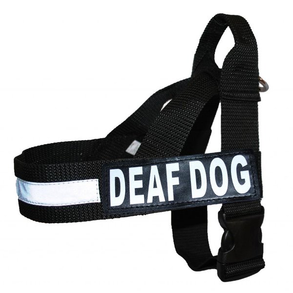 DEAF DOG Nylon Strap Service Dog Harness No Pull Guide Assistance comes with 2 reflective DEAF DOG removable patches. Please measure your dog before ordering.