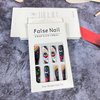 Long Press on Nails Coffin Fake Graffiti Flower Full Cover Glue Eye Stars Moon Acrylic with Rainbow Designs Nail Art Decorations for Women Girls