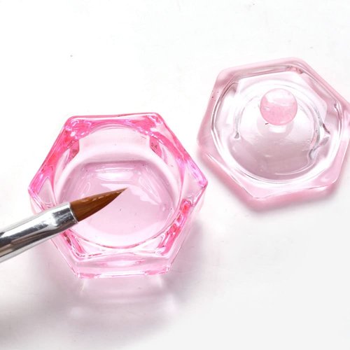GBSTORE 2 Pcs Glass Crystal Cup with Lid,Nail Art Acrylic Liquid Powder Dappen Dish Cups Bowl Glassware Tools,Pink