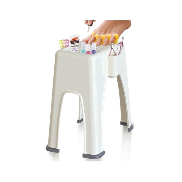 Skywin Pedicure Foot Rest, Non-Slip Pedicure Stand Footrest, Side and Back Pockets Holds Pedicure Essentials, 9 x 7 x 10 inches (Beige)