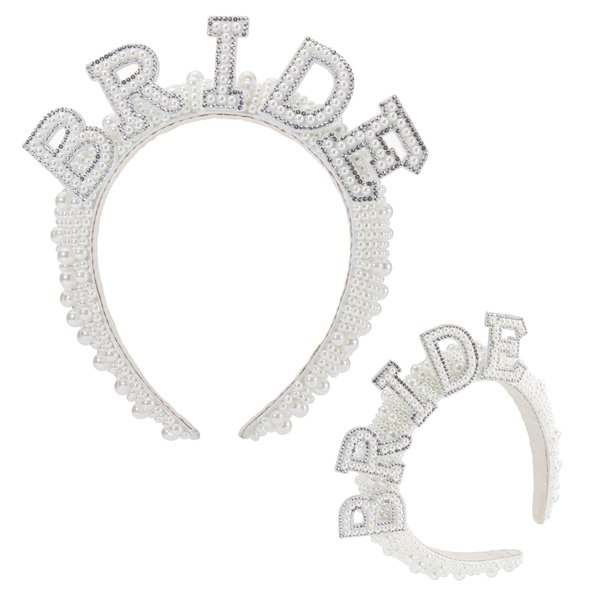 Mixcbe Pearl Bride Headband - Bachelorette Party Decorations, Bride to Be Headband, Bride Headband Wide Pearl Headband for Bachelorette Party (pearl-Bride)