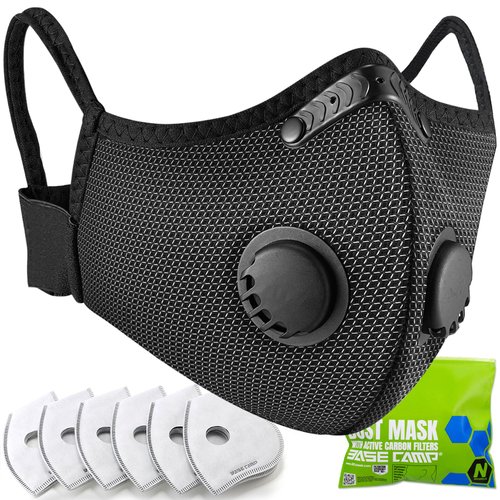 BASE CAMP Silver and Black Upgrade M Plus Dust Mask, Reusable Respirator Face Mask with 6 Activated Carbon Filters, Safety Work Masks for Woodworking, Construction, Yard Lawn Paint, Dust