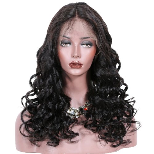 KUN 360 Lace Front Wigs Human Hair Pre Plucked Bouncy Body Wave Human Hair Wig, Glueless Loose Body Wave 360 Lace Wigs for Black Women Brazilian Virgin Human Hair Wigs Natural Color 16 Inches