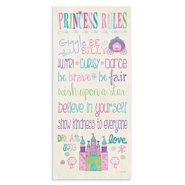 The Kids Room by Stupell Princess Rules with Castle and Carriage Rectangle Wall Plaque, 7 x 0.5 x 17, Proudly Made in USA
