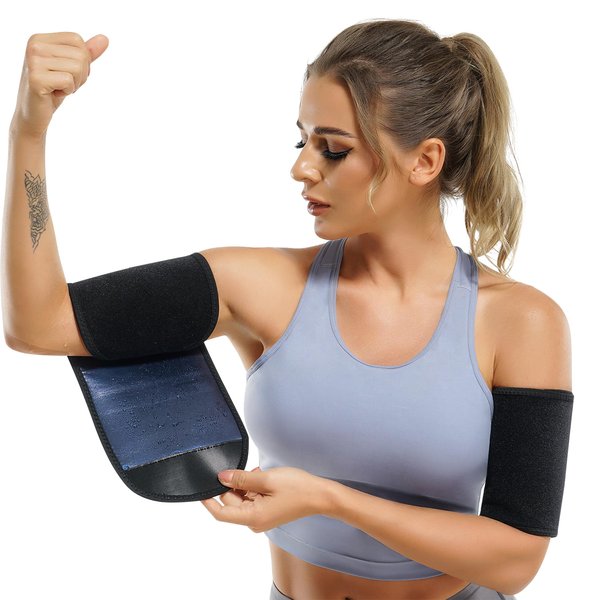 Wonderience Women & Men Neoprene Arm Trimmers Slimming Compression Sleeve Sauna Sweat Band for Workout (Blue, One Size)