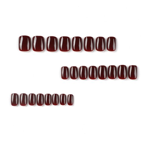 Extra Short Press on Nails Square Wine Red Fake Nails Petite Solid Color Acrylic Nails Fall Short False Nails with Designs Artificial Stick on Nails for Women Girls DIY Manicure Decorations