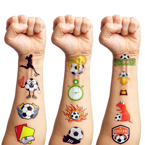 104 PCS Soccer Ball Temporary Tattoos Themed Birthday Party Decorations Favors Supplies Decor Funny Football Sports Player Tattoo Stickers Gifts For Game Boys Girls Class School Prizes Carnival