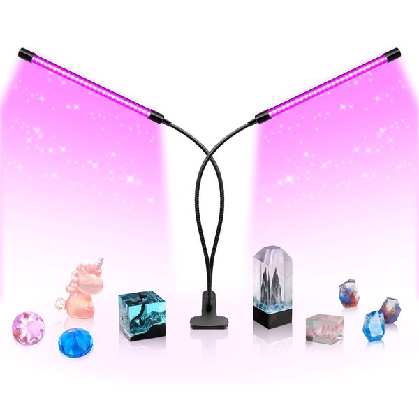 YGS-Tech LED Black Light Dual Head, 20W UV Light Fixture with Clamp, 395-405nm UV Gooseneck Lamp USB Powered for Blacklight Party, Stage Lighting, Resin Cure, 3D Print, Glow in The Dark
